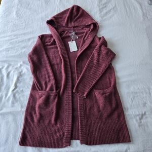 Barefoot Dreams Relaxed Hooded Cardigan, Cozychic Light, Size L, Berry, NWT